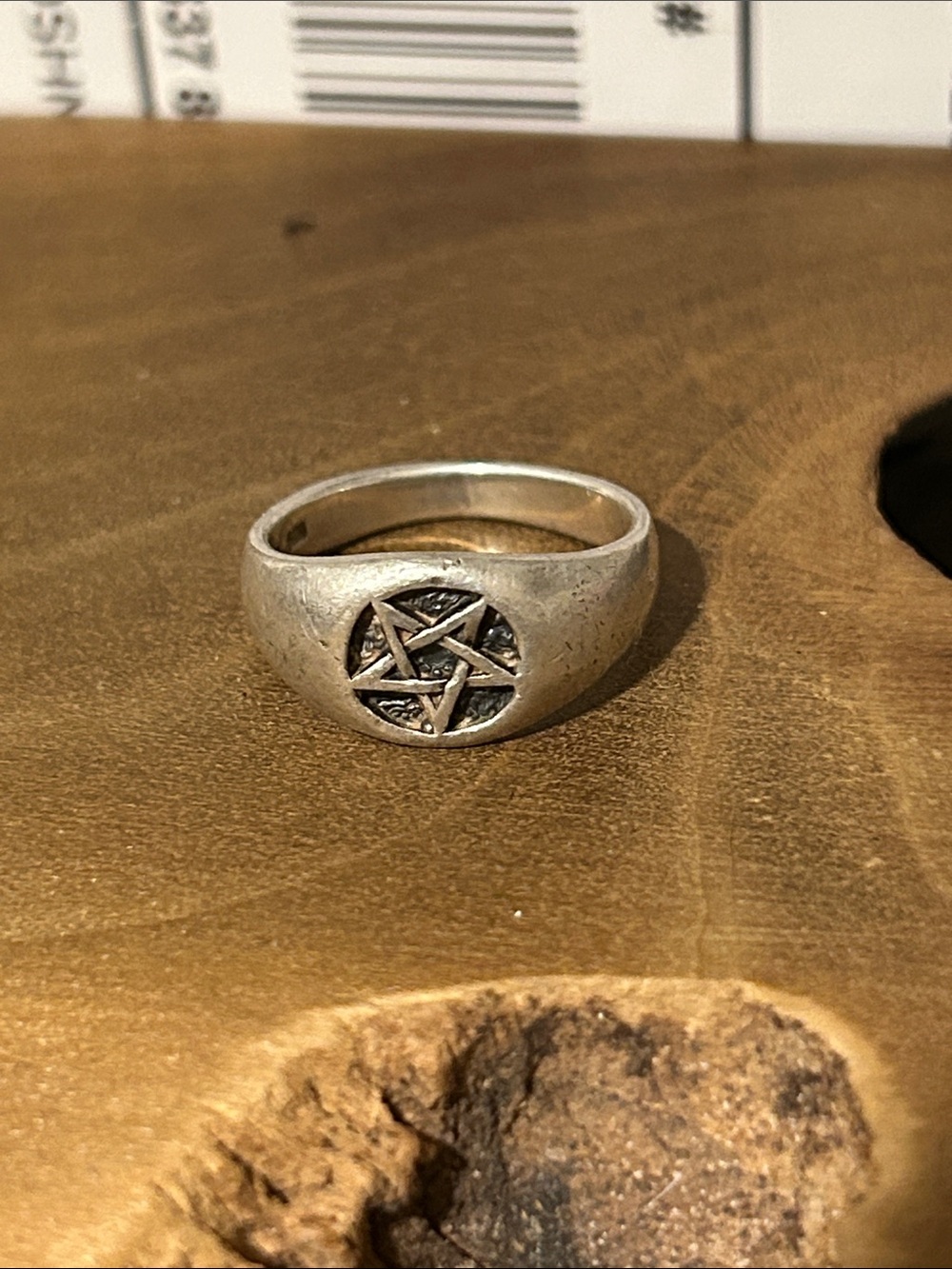 Sterling-Style Silver Pentagram Signet Ring for Women